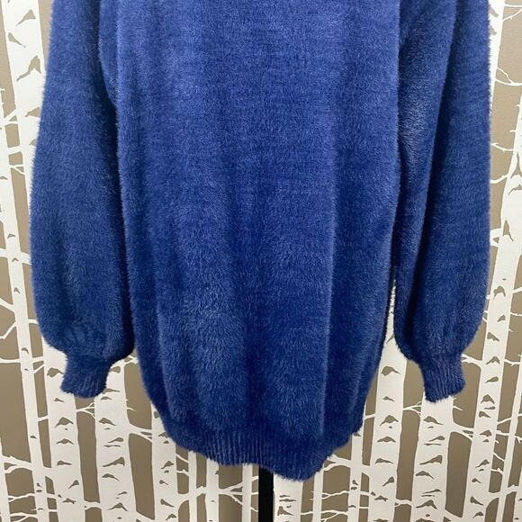 Navy Blue Fuzzy Soft Knit Oversized Mock Neck Sweater sz M - Picture 7 of 10